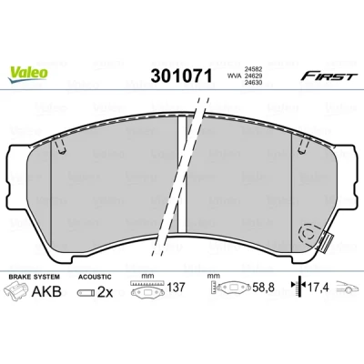 Image de VALEO 301071 Jeu de plaquettes frein FIRST Essieu avant contact signal d&#039;usure inclus sans tôle anti bruit MAZDA: 6 Berline, 3/5 portes