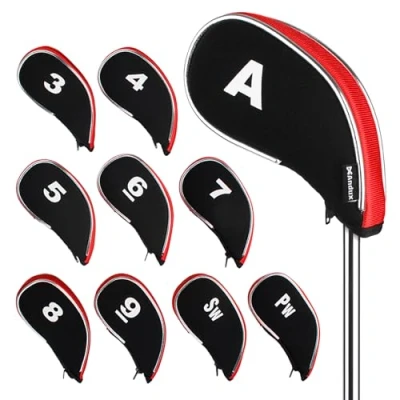 Image de Andux Couvre Fer Clubs de Golf avec Fermeture éclair 10 pièces/Ensemble Noir Rouge