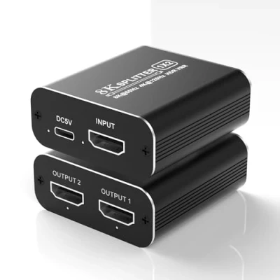 Image de Répartiteur HDMI 2.1 8K @ 60 Hz, 1 en 2 sorties, 4 K 120 pour écran double HD Copy Idential, prise charge EDID, 48 Gbps, HDCP 2.3, VRR, ALLM, HDR, Dolby Vision