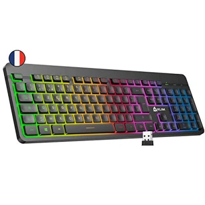 Image de KLIM Light V2 Clavier sans Fil AZERTY + Nouveauté 2024 Fin, Discret, Waterproof, Silencieux Gamer rétroéclairé pour PC Mac PS4 PS5 Batterie Intégrée Longue Durée