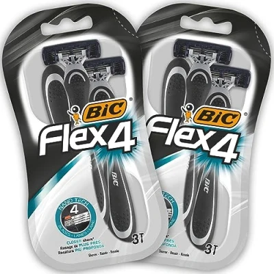 Image de BIC Flex 4 6 Rasoirs Jetables pour Homme avec 3 Lames et Bande Lubrifiante un Rasage Précis Doux, Lot de 2 Blisters