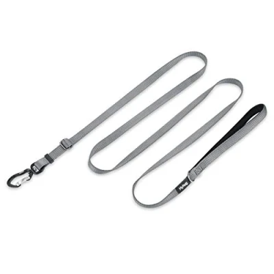 Image de Prime améliorée Longue Laisse Ajustable Entre 110 et 180 cm avec poignée rembourrée Confort en Nylon Robuste (Nouvelle Conception, 2021). (Petit Modèle S, Gris grisé)