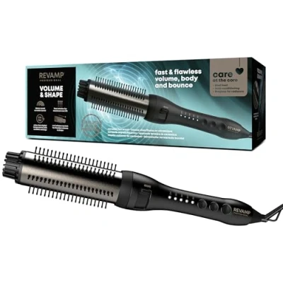 Image de REVAMP Volume &amp; Shape Ceramic Hot Brush Brosse Chauffante et Ondulations 38mm à Cheveux pour brushing Infusée de Kératine, d’Huile Coco d’Argan Noir