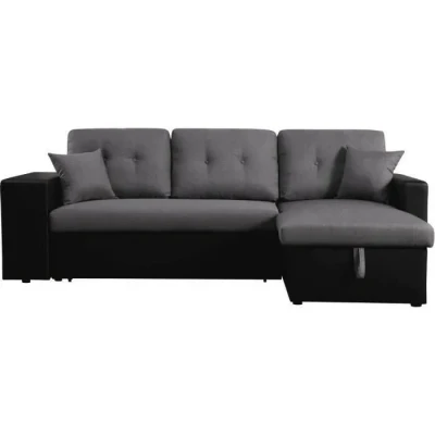 Image de Habitat et Jardin Canapé d&#039;angle Convertible Réversible Axel 3 Places Noir Gris Lit Moderne Design en Tissu Lin Espace de Stockage (Méridienne) + Étagères