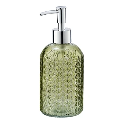 Image de WENKO Distributeur de Savon Vetro Ronde Vert Liquide Capacité: 0.4 l, Verre, 8.5 x 19 7.5 cm,