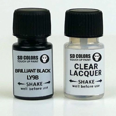 Image de SD COLORS Peinture de retouche noire brillante LY9B L041 A1 15 ML Pinceau réparation pour rayures Code couleur Noir brillant (peinture + vernis)