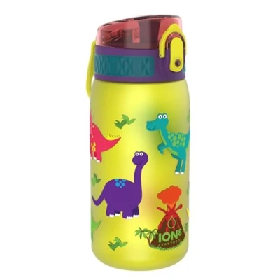 Image de Ion8 Gourde Enfant, 350ml, Anti Fuite, Facile à Ouvrir, Verrouillage Sécurisé, Lavable en Lave Vaisselle, Sans BPA, Poignée de Transport, Nettoyer, Carbone Neutre, Motif Dinosaure