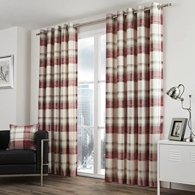 Image de Dreams &#039;n&#039; Drapes Housse à Carreaux Fusion, Tissu, Rubis, Curtains: 66&quot; Width x 90&quot; Drop (168 229cm)
