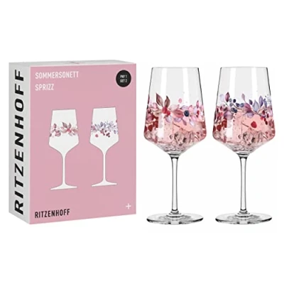 Image de Ritzenhoff 6011002 Verre à apéritif Sprizz, ensemble de 2, 500 ml Série Sommersonett Fruits et branches colorées Fabriqué en Allemagne, Rose, Rouge, Violet