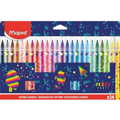 Image de Maped 24 Feutres Pixel Party Feutre de coloriage Couleur pour Dessin enfants lavable avec Pointe Moyenne Bloquée