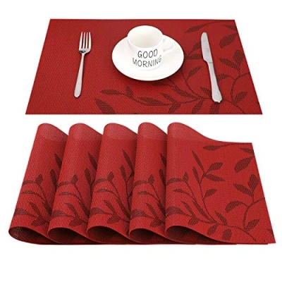 Image de CHAOCHI Sets de Table Lavables Antidérapant Résistant à l&#039;usure la Chaleur,Facile nettoyer,Lot 6 (Rouge)