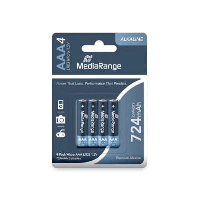 Image de MediaRange MRBAT101 Batteries micro premium L03 4 pièces Type de batterie Alkaline 1, 5 Volt AAA bleu et blanc