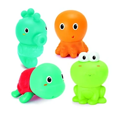 Image de Infantino Set de 4 Arroseurs Bain Colorés Jouet Sensoriel Bébé Tortue, Poulpe, Hippocampe et Grenouille Jouets Interchangeables Faciles à Nettoyer Cadeau pour Dès 0 Mois