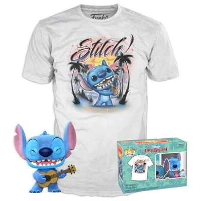Image de Funko Pop! &amp; Tee: Lilo Stitch Ukelele Texture Velours Extra Large (XL) T Shirt Vêtements avec Une Figurine en Vinyle à Collectionner Idée de Cadeau pour Les Adultes Hommes