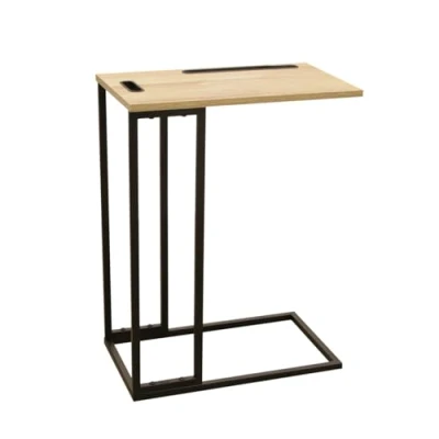 Image de HOME DECO FACTORY Support Tablette Mobilier Table Bureau D&#039;Appoint Gigogne Basse, Polyester, Noir Bois, 48 x 28 62,5