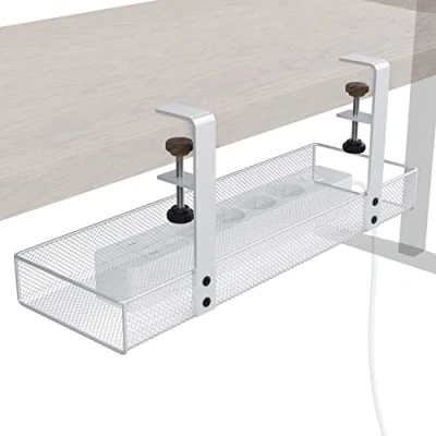 Image de Support de câble pour Bureau Pince Une Organisation sur Le Lieu Travail Montage 4 Voies sans Outil (Blanc, M, Design en Maille, Organiseur câbles/Gestion des câbles) KD Essentials