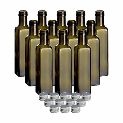 Image de gouveo Maraska Lot de 12 bouteilles en verre avec bouchon à vis Argenté 250 ml Vide 0,25 l remplir Pour liqueur, schnaps, vinaigre, huile