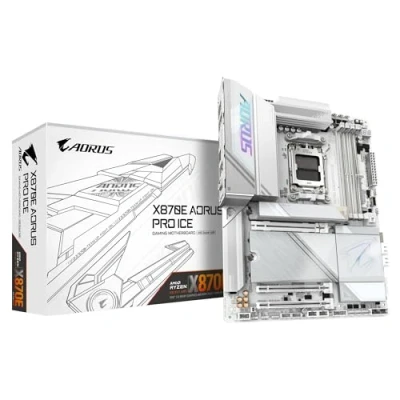 Image de GIGABYTE Carte mère X870E AORUS Pro Ice Prend en Charge Les processeurs AMD Ryzen 9000, VRM numérique 16+2+2 Phases, jusqu&#039;à 8000MHz DDR5 (OC), 3xPCIe 5.0, Wi FI 7, LAN 2.5GbE, USB 4