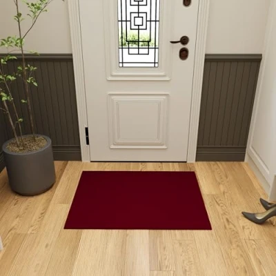 Image de Ottomanson Tapis décoratif/paillasson collection Ottohome uni dos en caoutchouc 67 cm x 90 rouge