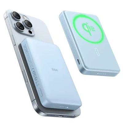 Image de ESR Pack de Batterie MagSafe Certifié Qi2,Chargeur Portable à Charge Rapide 10 000 mAh 15 W,Banque Externe Ultra compacte,Chargeur avec Câble USB C pour iPhone 16/15/14/13/12,Bleu