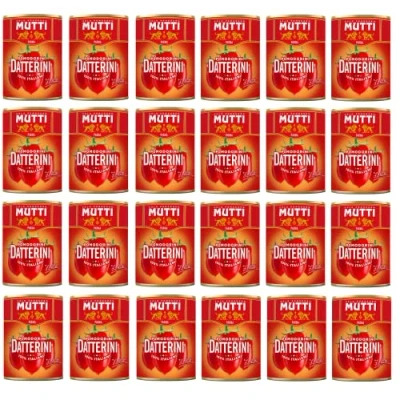 Image de Mutti Pomodorini Datterini Lot de 24 Tomates cerises goût sucré Forme allongée Sauce italienne 400 g