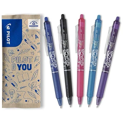 Image de PILOT Lot de 5 Frixion Ball Clicker Stylo rétractable effaçable à encre thermosensible roller rechargeable et ergonomique Noir, Bleu , Rose, Turquoise, Violet Pointe moyenne