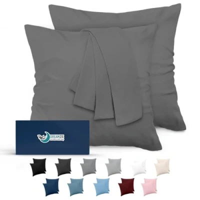 Image de Dreamzie Taie Oreiller 80x80 Lot de 2 en Microfibre Certifiée Oeko Tex Housse Coussin Douce Et Brossée, Toucher Peau Pêche Gris