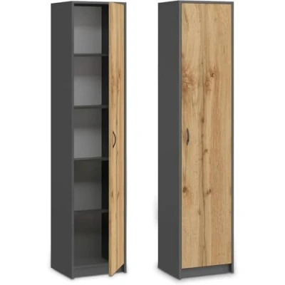 Image de Armoire de rangement 1 porte 40x35x180 cm bureau chambre 4 étagères Meuble multi usages Wotan