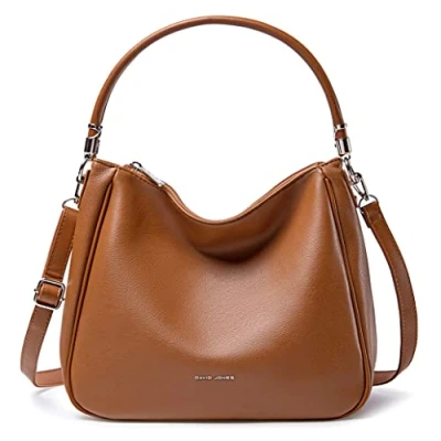 Image de David Jones Sac Bandoulière à Main Hobo Femme Simili Cuir PU Cabas Fourre Tout Taille Moyenne avec Poignée Anse Longue Mode Ville Classique Pratique Elégant Marron Cognac