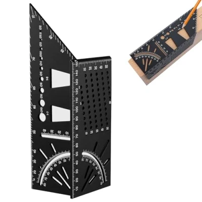Image de UZSUZZ Equerre Menuisier 3D, Multi Angle Équerre De Menuiserie, En Alliage D&#039;Aluminium 3D Charpentier Précise Outil Marquage Pour Menuiserie