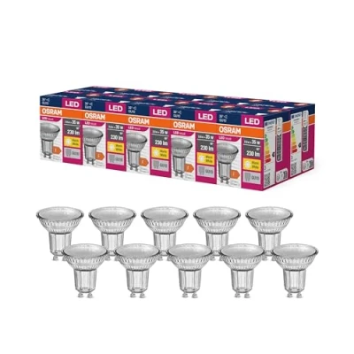 Image de OSRAM Ampoule à réflecteur LED Star Value PAR16 avec angle de faisceau 36 degrés, culot GU10, 2,6 W, blanc chaud (2 700 K), remplacement des spots traditionnels 35 watts, lot 10