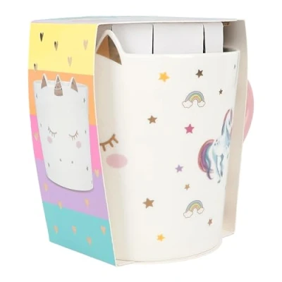 Image de Depesche 13069 Ylvi Becher Einhorn blanc avec impression licorne dorée et slogan, tasse en porcelaine anse rose, contenance env. 300 ml