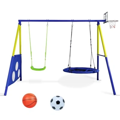 Image de CCLIFE Portique Balancoire Enfant Exterieur Max.200kg Multifonctionnelle 4 en 1 Cadre de Support avec 2 Balançoires