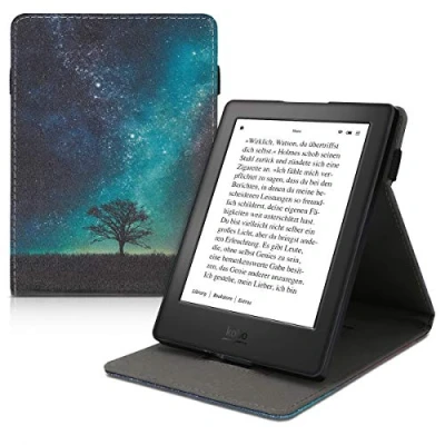 Image de kwmobile Étui Compatible avec Kobo Aura H2O Edition 2 Coque à Rabat magnétique Tablette eReader Similicuir Sangle Bleu Gris Noir