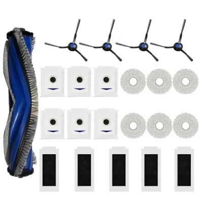 Image de GYing Lot de 22 accessoires pour ECOVACS DEEBOT T30 PRO Omni (couleur argentée), 1 brosse principale en caoutchouc, 5 filtres, 6 lingettes, 4 brosses latérales, sacs d&#039;aspirateur