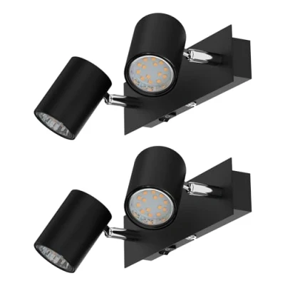 Image de ledscom.de 2 pièces Spot mural WAIKA, à deux flammes, avec interrupteur, noir mat, incl. ampoules LED GU10 227lm blanc chaud chacune