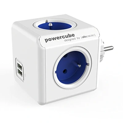 Image de Allocacoc PowerCube Enchufe DuoUSB, 4 cartes 250 V + 2 USB, FR, couleur blanc
