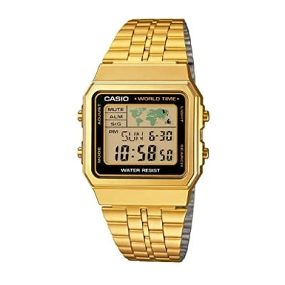 Image de Casio A500WGA 1D Vintage Montre Mixte Quartz Digital Cadran LCD Bracelet Acier plaqué Doré