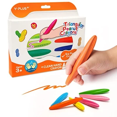 Image de YPLUS crayon d&#039;arachide triangle pour enfants, lavable non toxique de 12 couleurs les correction la posture manuscrite