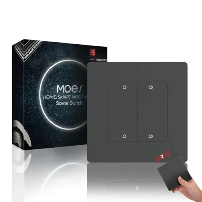 Image de MOES ZigBee Commutateur de Scène Intelligent sans fil, Interrupteur avec Conception Nécessite Passerelle Compatible Alexa/Google Home, 4 Gang