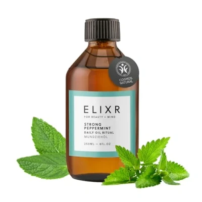 Image de ELIXR Huile de dentition buccale À la grotte des Lions 200 ml Bain bouche ayurvédique nourrit naturellement Cosmétique naturel certifié en Allemagne (200 ml, menthe poivrée forte)