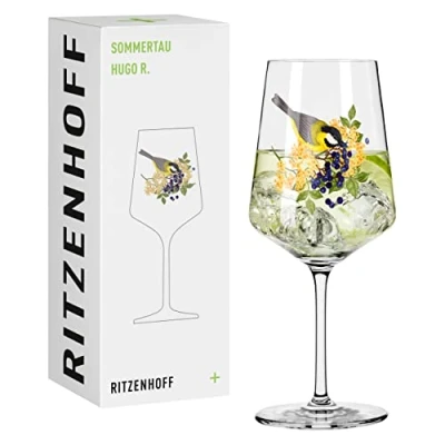 Image de RITZENHOFF Hugo 2931015 Verre à apéritif 500 ml Série Rosée d&#039;été Motif 15 avec oiseau multicolore Fabriqué en Allemagne