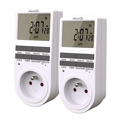 Image de Awootsv Prise Programmable Digitale avec Compte à rebours Minuterie Numérique Journalier/Hebdomadaire Programmateur Electrique Ecran LCD et Mode Aléatoire Antivol (2 Pack)