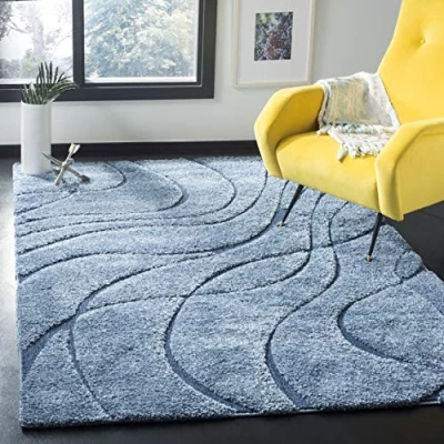 Image de Safavieh shag Naples Grand Tapis de Salon rectangulaire pour Une Utilisation en intérieur, Polypropylène, Bleu Clair/Bleu, 200 X 300 cm