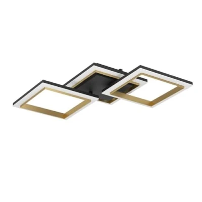 Image de Eglo Plafonnier LED Calliera, lampe de plafond à intensité variable par paliers, éclairage pour bureau et cuisine, métal plastique noir laiton, blanc neutre, 31 x 59,5 cm