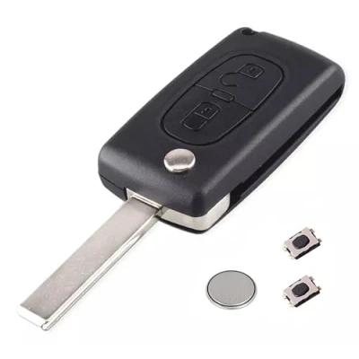 Image de LAKAMODO Coque Plip Clé Télécommande pour Peugeot 107 206 207 307 SW 308 407 Citroen C1 C2 C3 C4 C5 + 2 Switchs Pile (2 Boutons, CE0523, HU83 Lame rainurée)