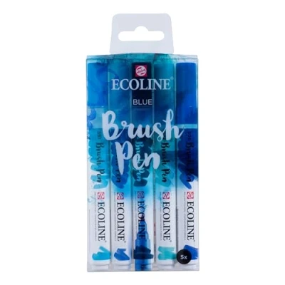Image de Ecoline Brush Pen Set de 5 Marqueurs pointe feutre Teintes bleus à dégrader pour lettering, dessin &amp; journaling