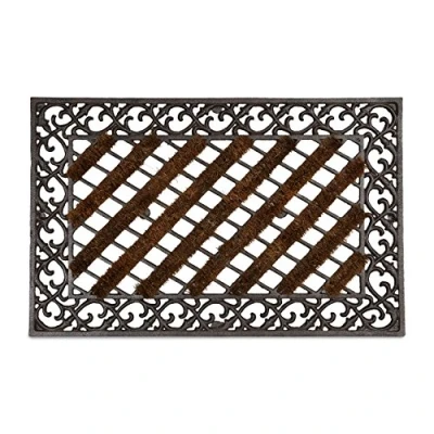 Image de Relaxdays Paillasson en fonte avec brosse essuie pieds tapis d&#039;entrée rectangle H x l P: 4 72 46 cm style maison de campagne ancien anti dérapant natte sol, bronze