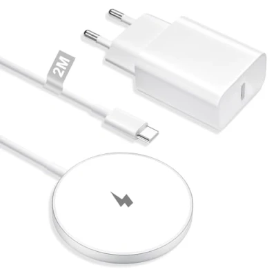 Image de Chargeur Induction pour iPhone 16/16 Pro Max/15/15 Pro/14 Plus/13/12 Mini/11, 15W Mag Safe Magnétique Sans Fil Rapide Wireless Charger avec 20W Prise