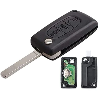 Image de Clé complète avec électronique à Programmer Citroen C1 C2 C3 C4 C5 C6 C8 Xsara Picasso Peugeot 207 208 307 308 407 807 3008 5008 3 Boutons Coffre CE0523 TELECOMMANDE sans RAINURES @Pro Plip…
